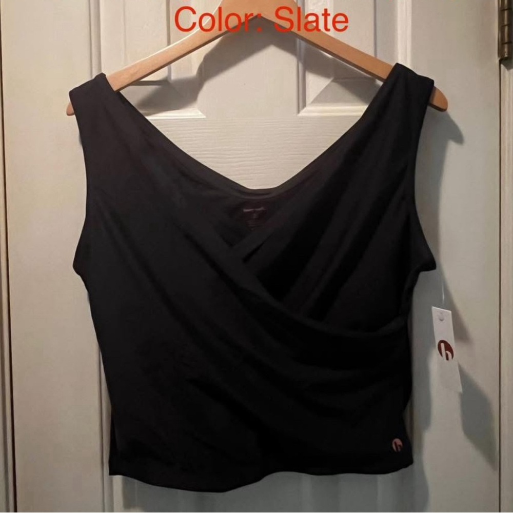 HONEY MARK Basil Wrap Swim Top- Slate- NWT